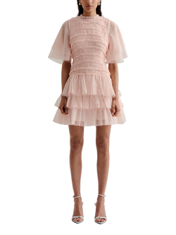 Malina Minnie Lace Frill Mini Dress, Pale Pink, Pale Pink