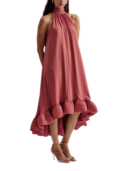 Malina Sabrina Halterneck Ruffle Maxi Dress, Terracotta, Terracotta