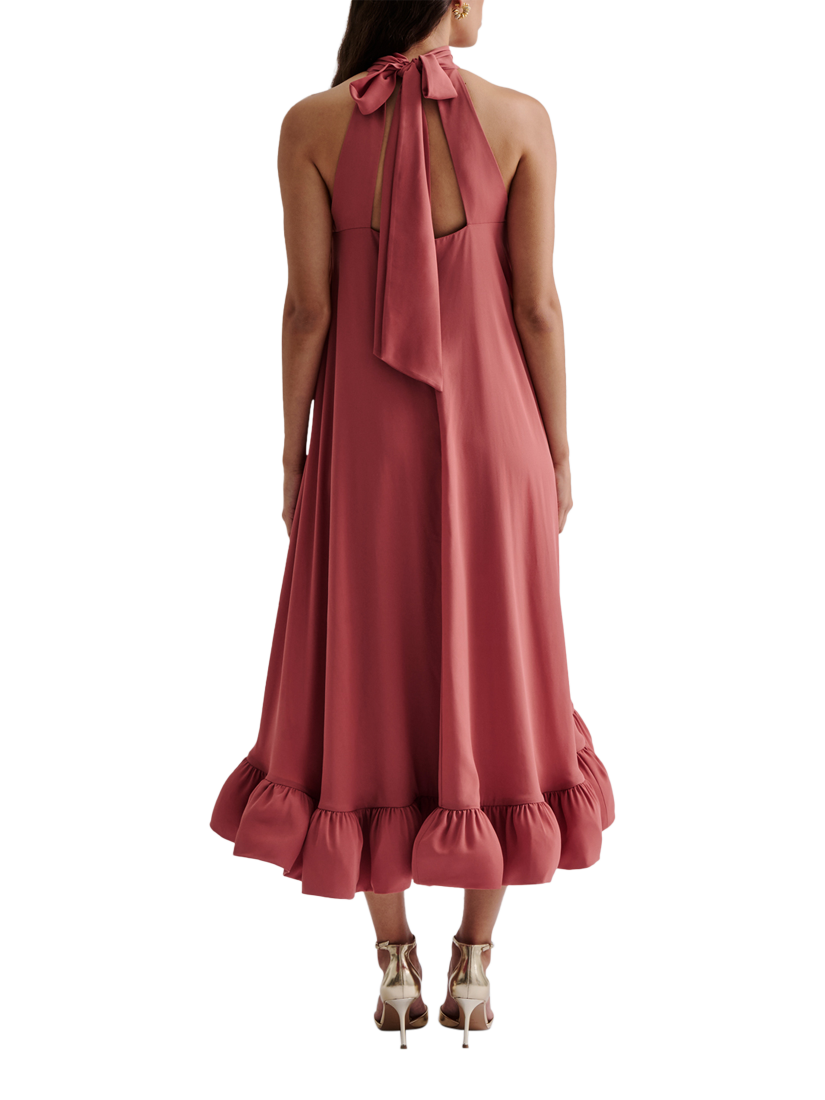 Product image 2 of 4, which shows Malina Sabrina Halterneck Ruffle Maxi Dress, Terracotta, XXS