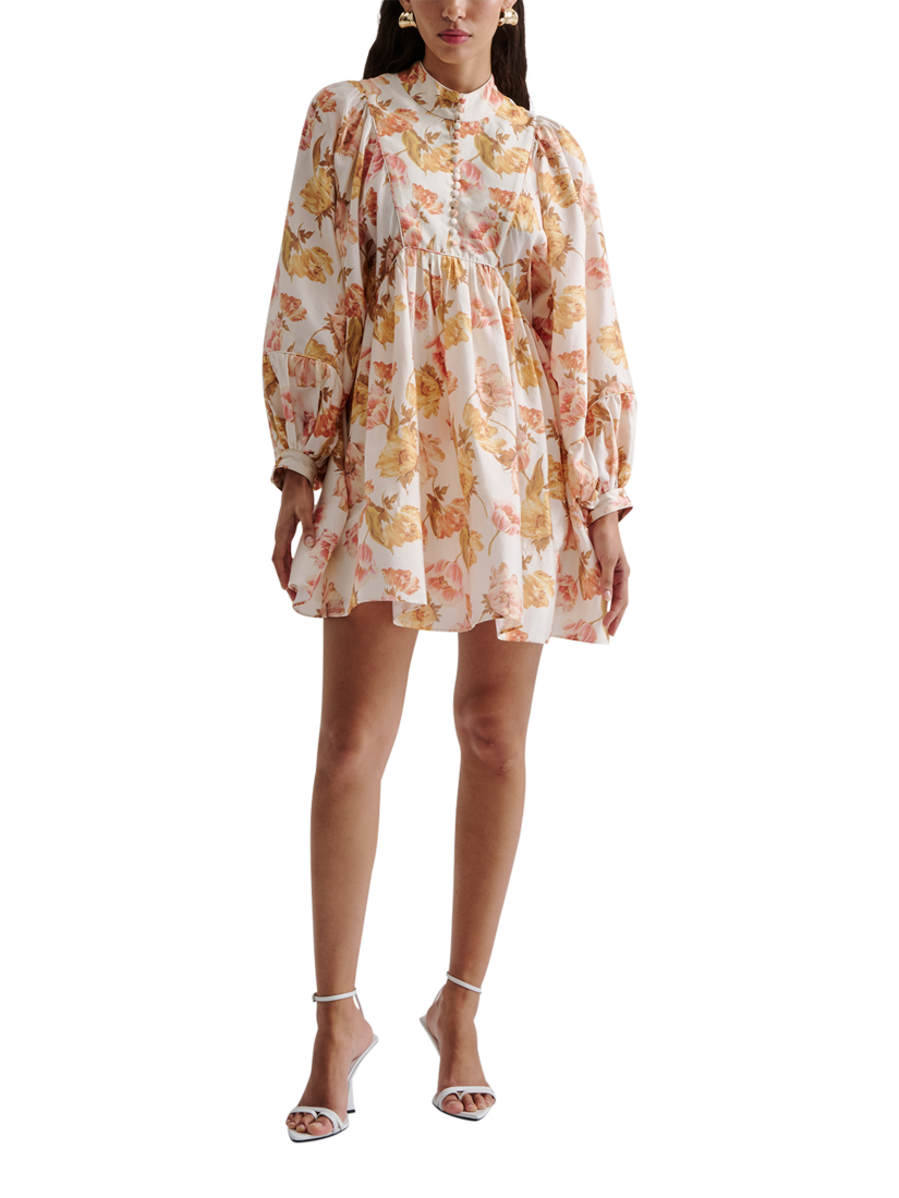 Product image 1 of 5, which shows Malina Tyra Floral High Neck Mini Dress, Cream/Multi, 16