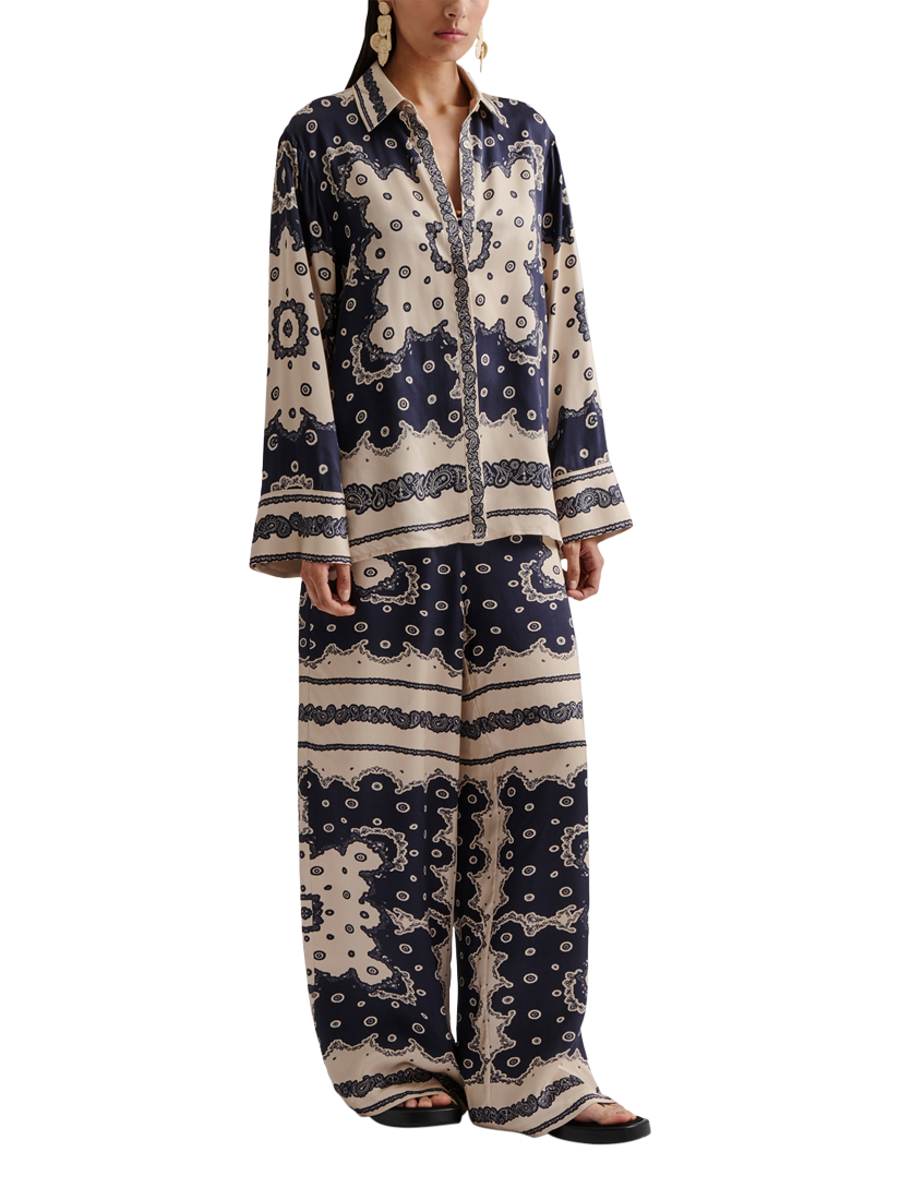 Product image 1 of 5, which shows Malina Meya Bandana Print Shirt, Navy/Multi, XS