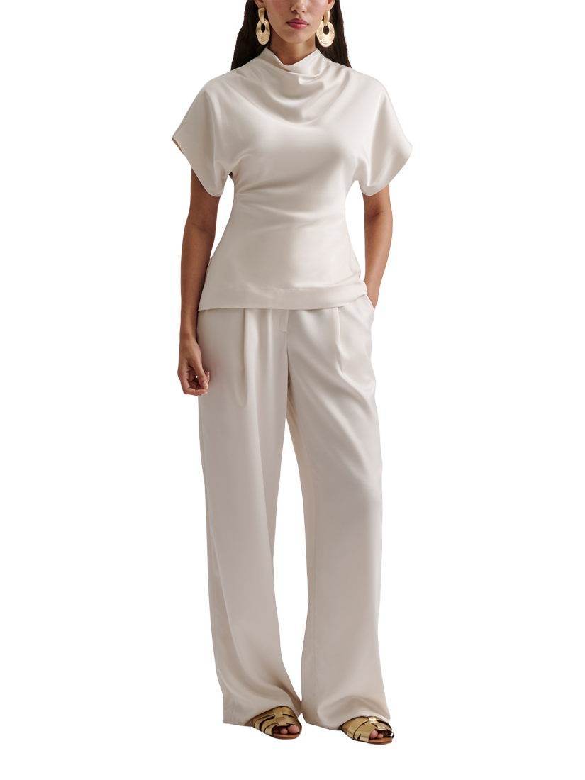 Product image 1 of 5, which shows Malina Otilia Drape Satin Blouse, Vanilla, XS