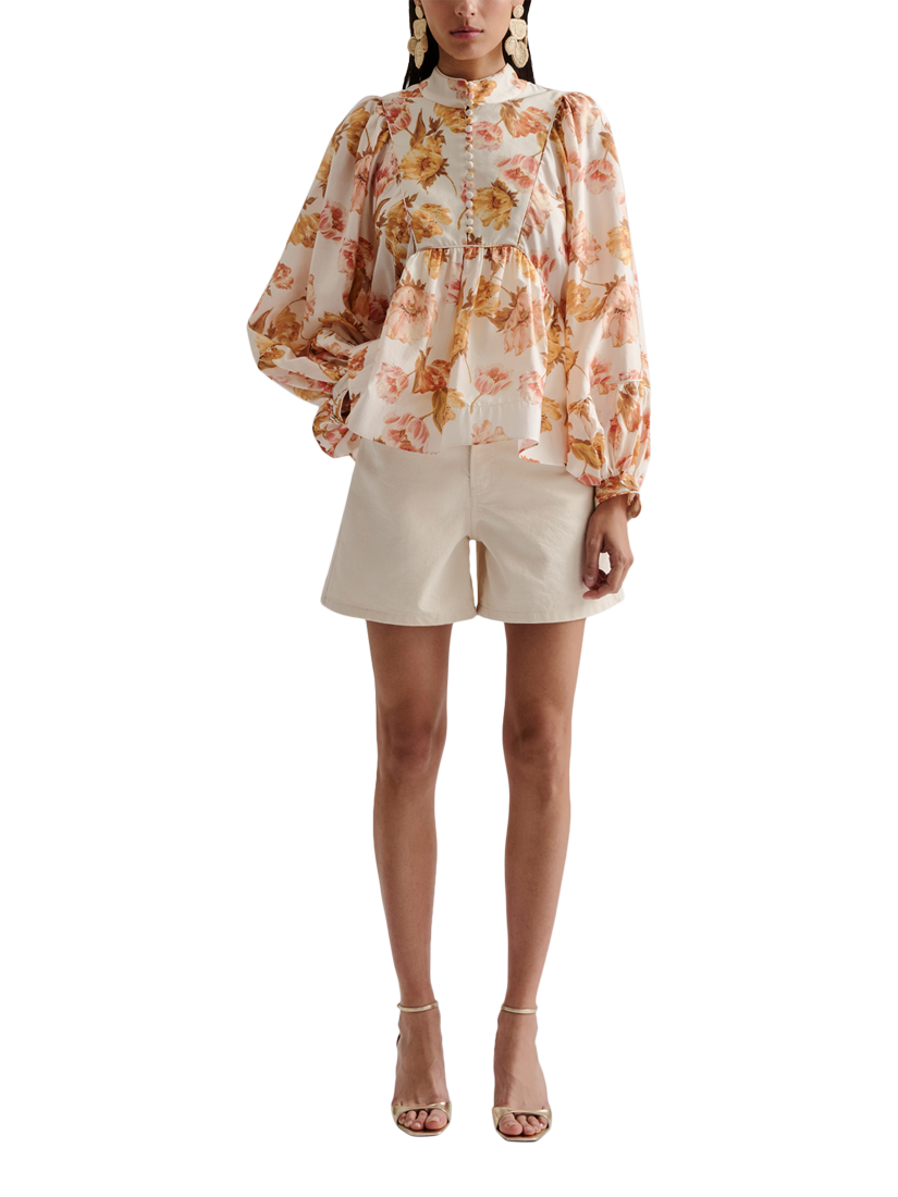 Product image 1 of 5, which shows Malina Pernilla Floral High Neck Blouse, Cream/Multi, 18