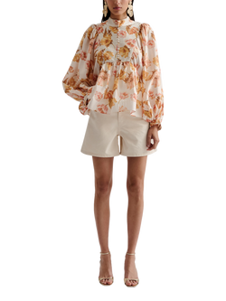 Malina Pernilla Floral High Neck Blouse, Cream/Multi, Cream/Multi