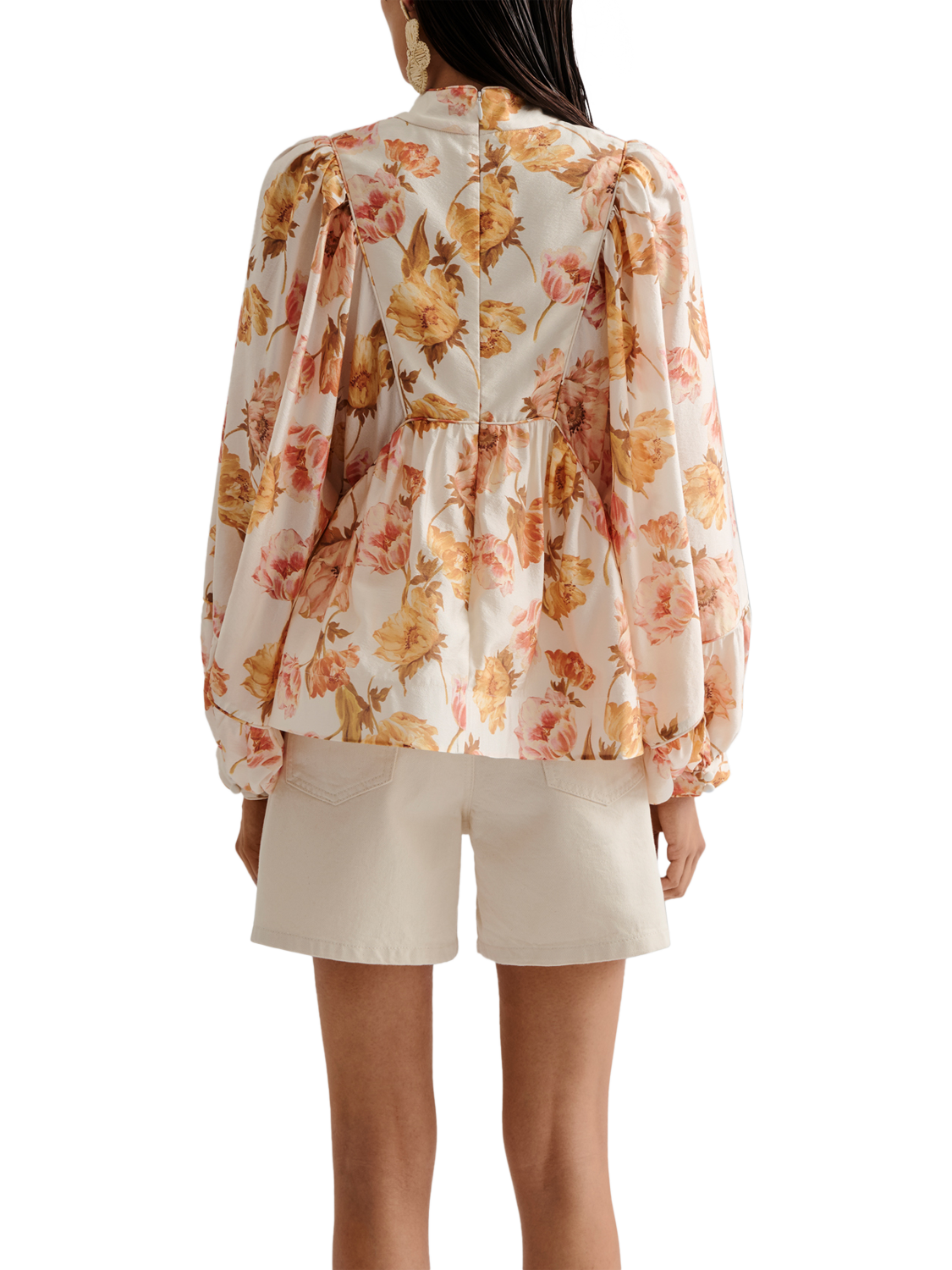 Product image 2 of 5, which shows Malina Pernilla Floral High Neck Blouse, Cream/Multi, 18