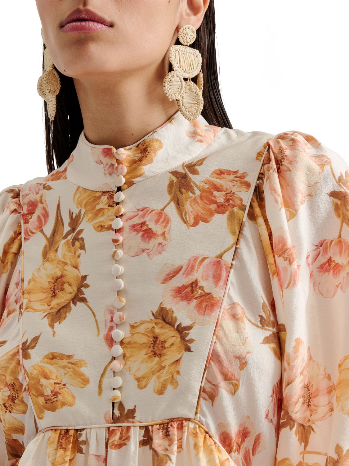 Product image 3 of 5, which shows Malina Pernilla Floral High Neck Blouse, Cream/Multi, 18