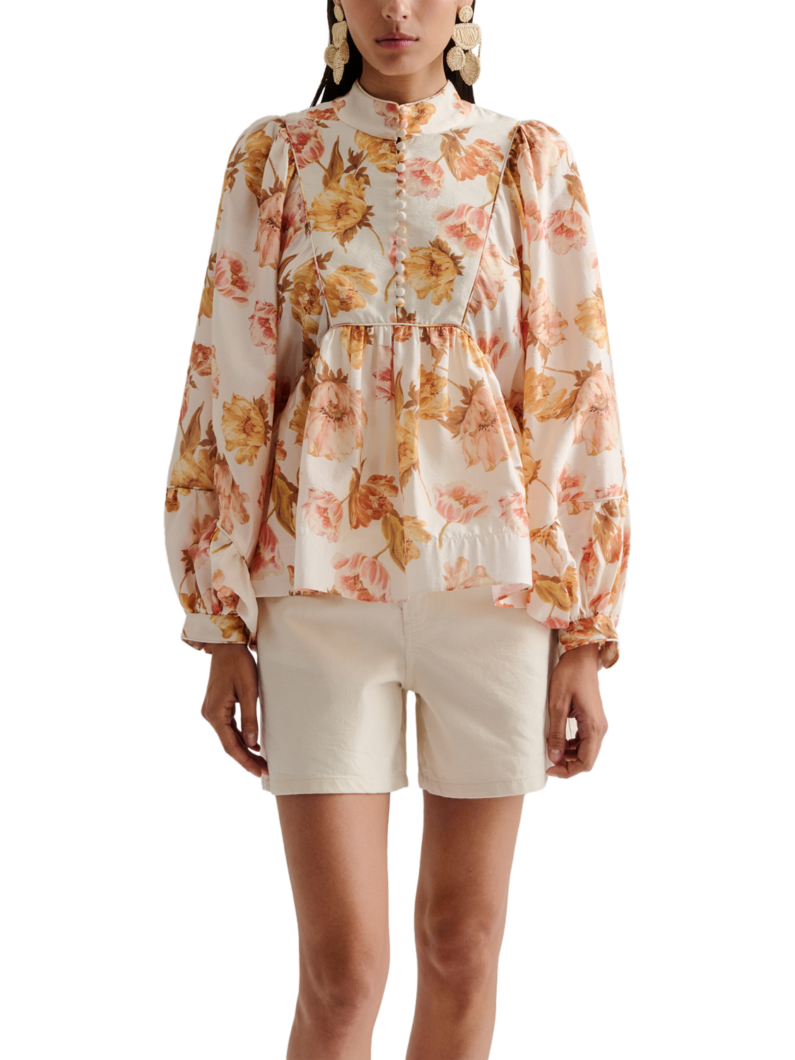 Product image 4 of 5, which shows Malina Pernilla Floral High Neck Blouse, Cream/Multi, 18