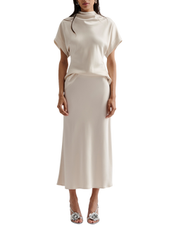 Malina Aubree Satin Midi Skirt, Vanilla, Vanilla