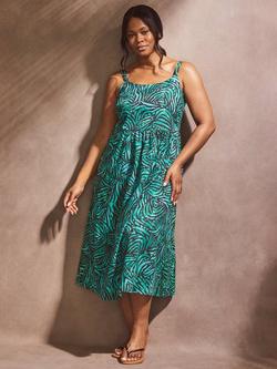 Live Unlimited Curve Abstract Strappy Sun Dress, Green, Green