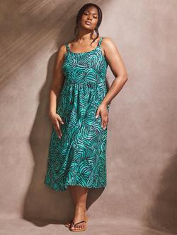 Live Unlimited Curve Abstract Strappy Sun Dress, Green - view 2, Green