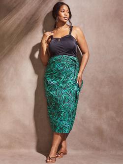 Live Unlimited Curve Abstract Print Sarong Skirt, Green, Green