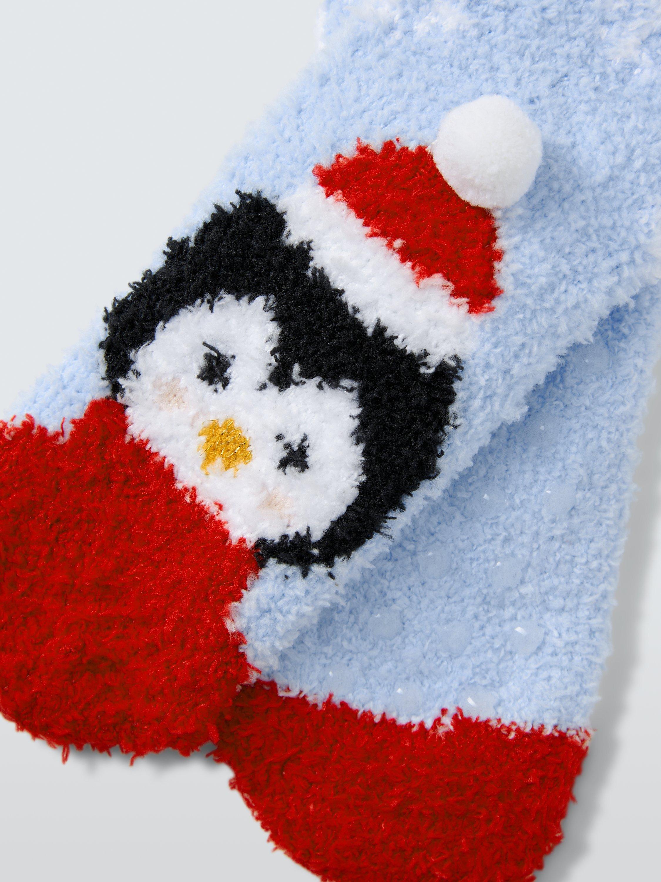 Product image 2 of 2, which shows John Lewis Kids' Fluffy Penguin Slipper Socks, Multi, 4-7