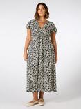 Live Unlimited Curve Leaf Print Ruched Midi Dress, Black
