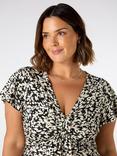 Live Unlimited Curve Leaf Print Ruched Midi Dress, Black