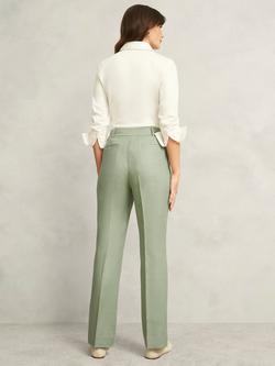 Hobbs Petite Marietta Linen Straight Leg Trousers, Sage Green - view 2, Sage Green