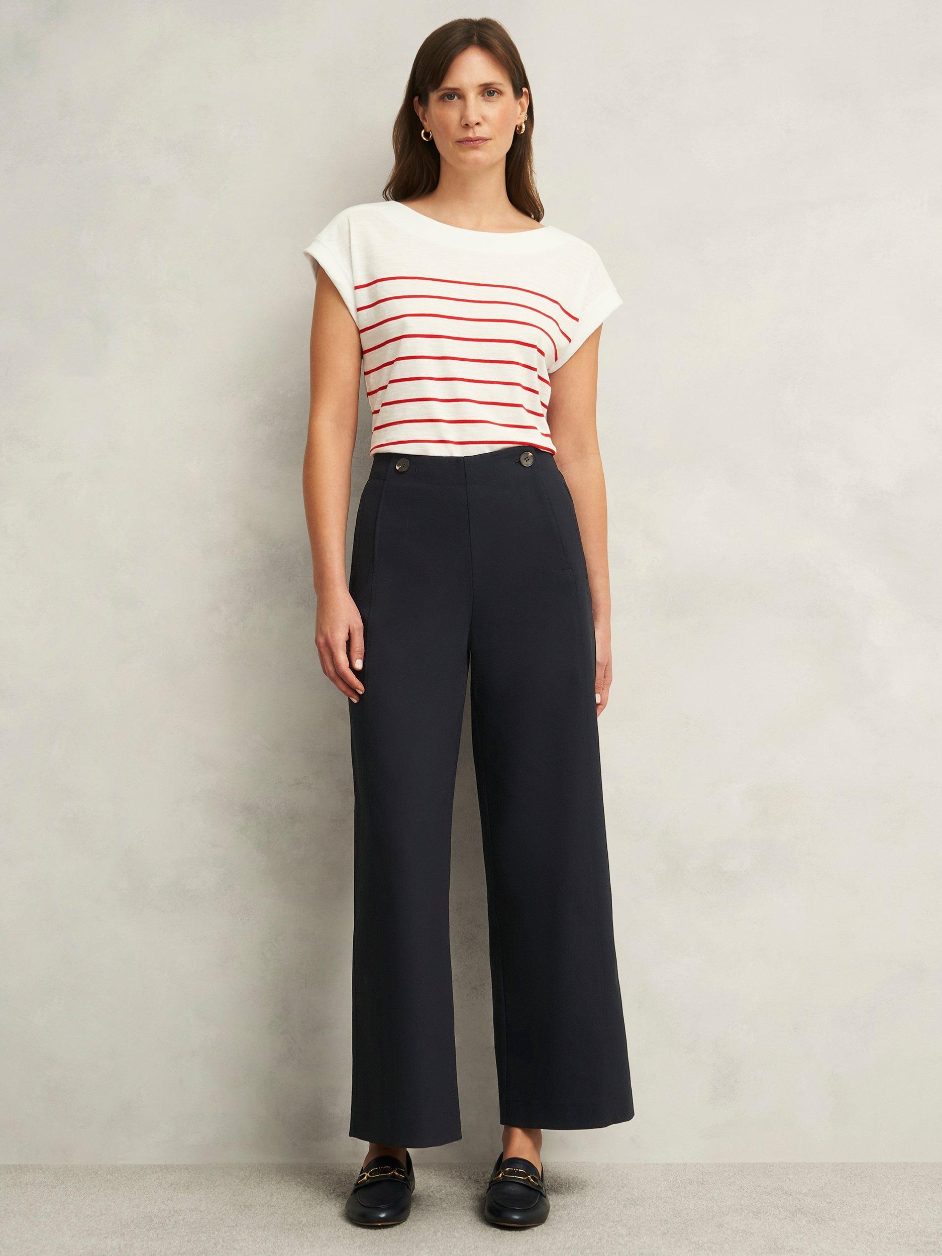 Product image 1 of 5, which shows Hobbs Kimmi Cropped Wide Leg Trousers, Navy, 10