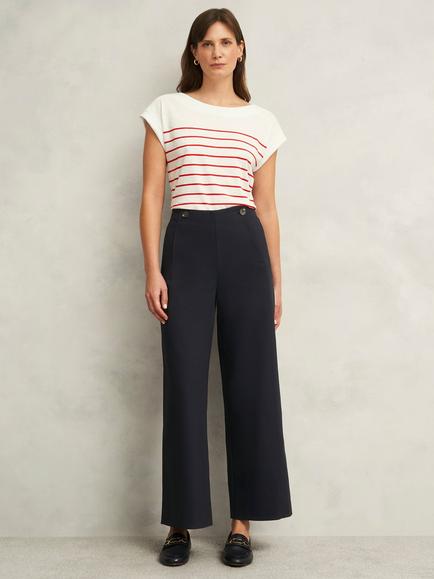 Hobbs Kimmi Cropped Wide Leg Trousers, Navy, Navy