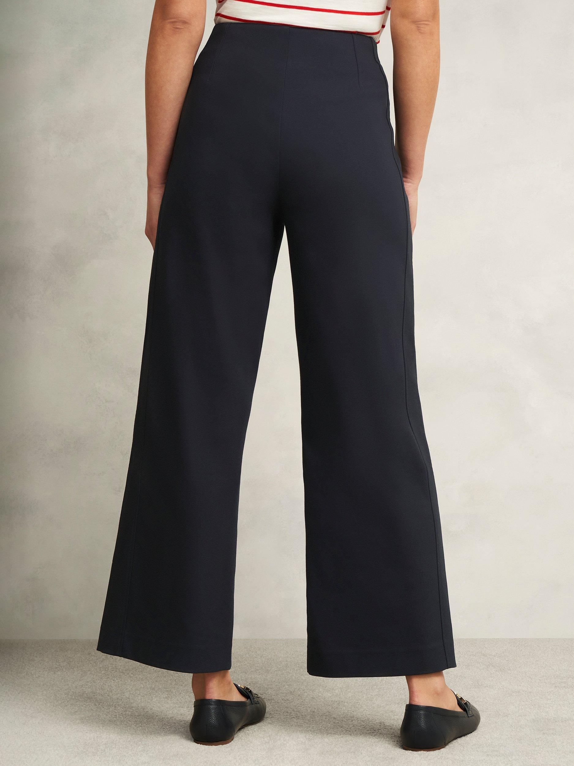 Product image 2 of 5, which shows Hobbs Kimmi Cropped Wide Leg Trousers, Navy, 10
