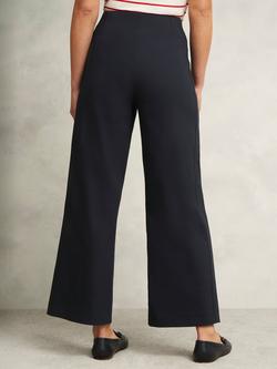 Hobbs Kimmi Cropped Wide Leg Trousers, Navy - view 2, Navy