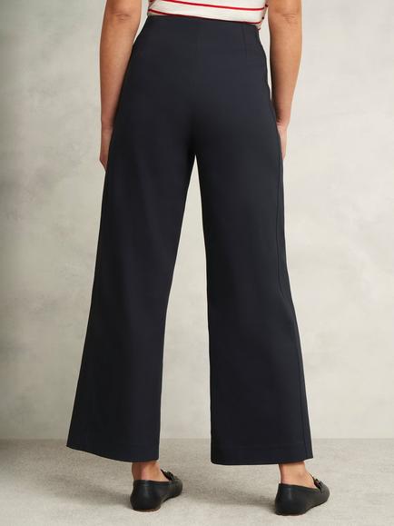 Hobbs Kimmi Cropped Wide Leg Trousers, Navy - view 2, Navy
