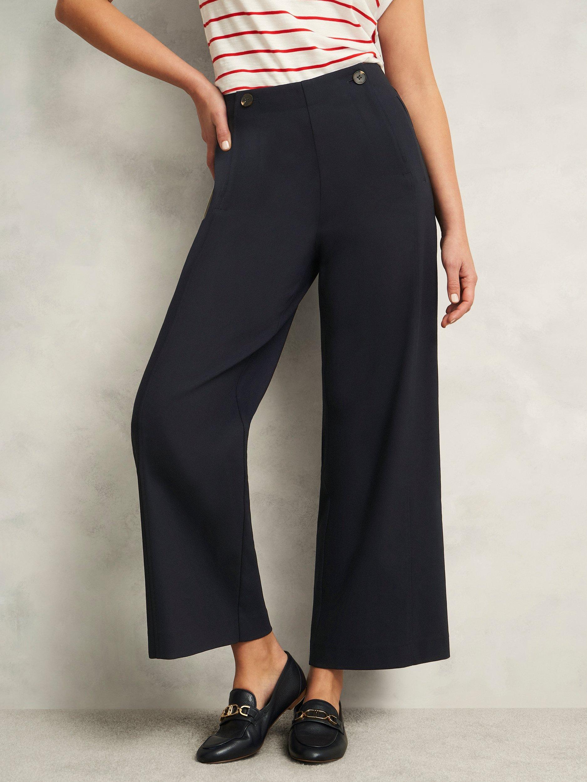 Product image 4 of 5, which shows Hobbs Kimmi Cropped Wide Leg Trousers, Navy, 10