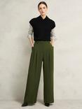 Hobbs Alya Wide Leg Trousers, Dark Fern Green