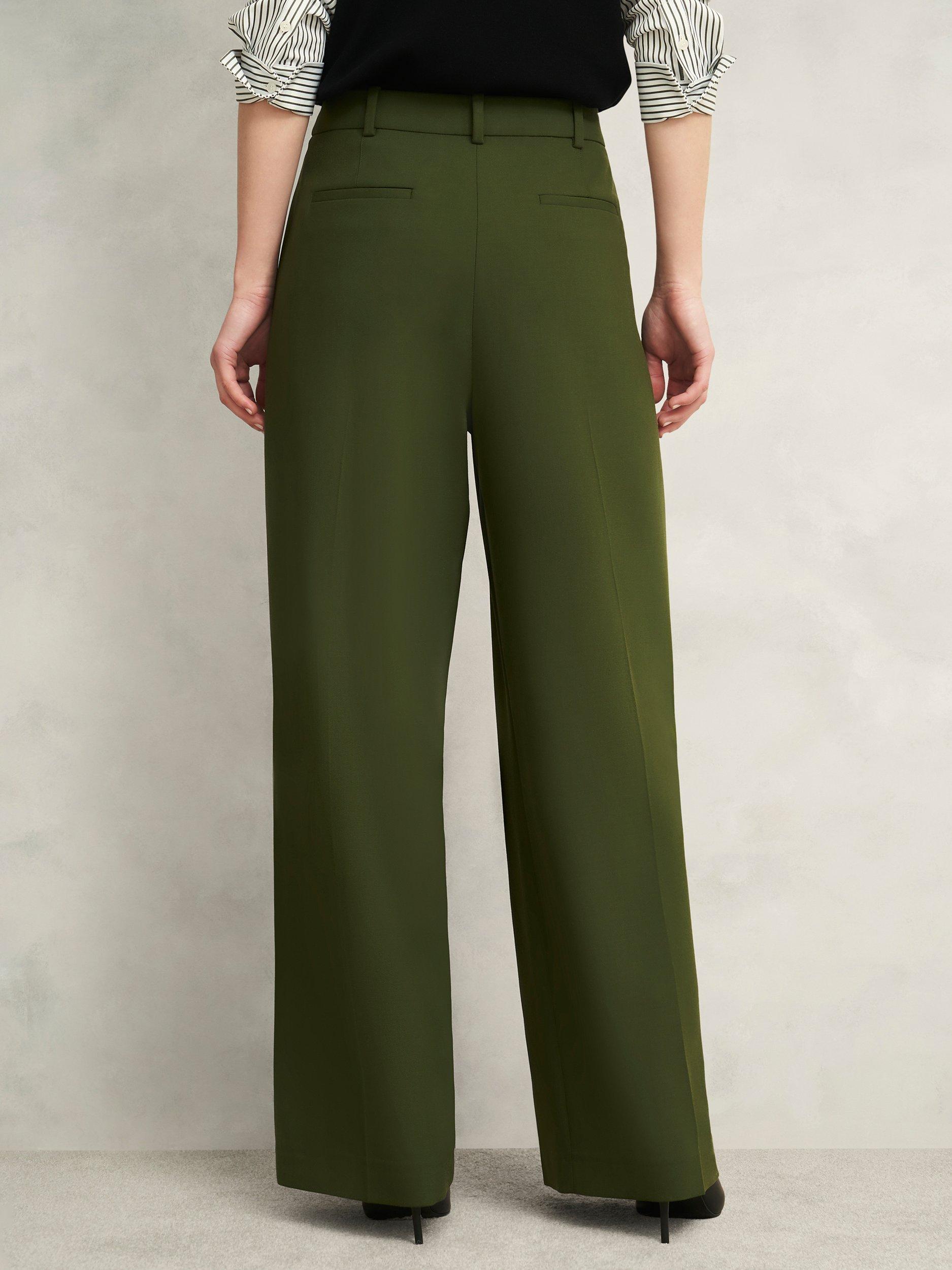 Product image 2 of 6, which shows Hobbs Alya Wide Leg Trousers, Dark Fern Green, 10