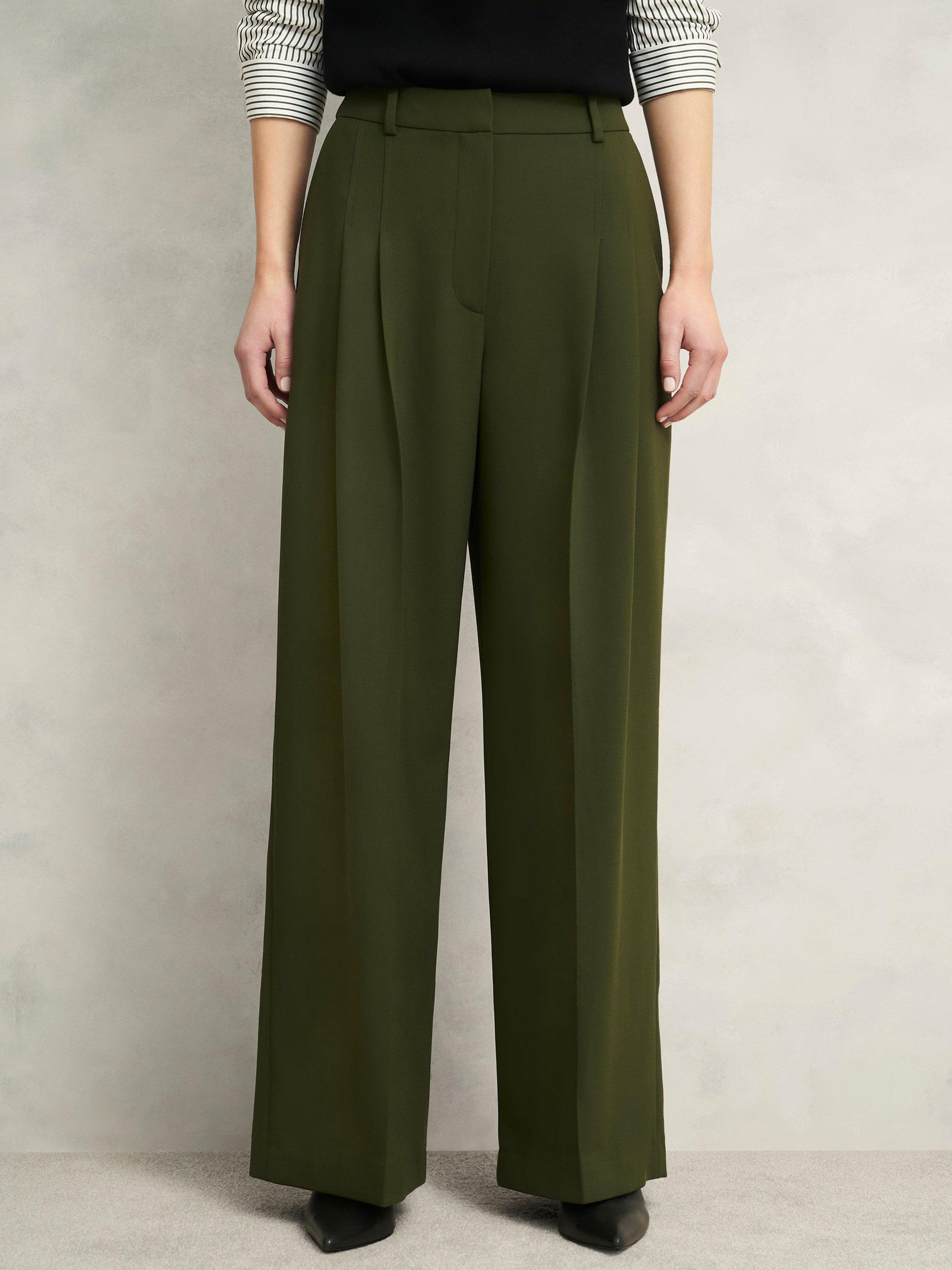 Product image 3 of 6, which shows Hobbs Alya Wide Leg Trousers, Dark Fern Green, 10
