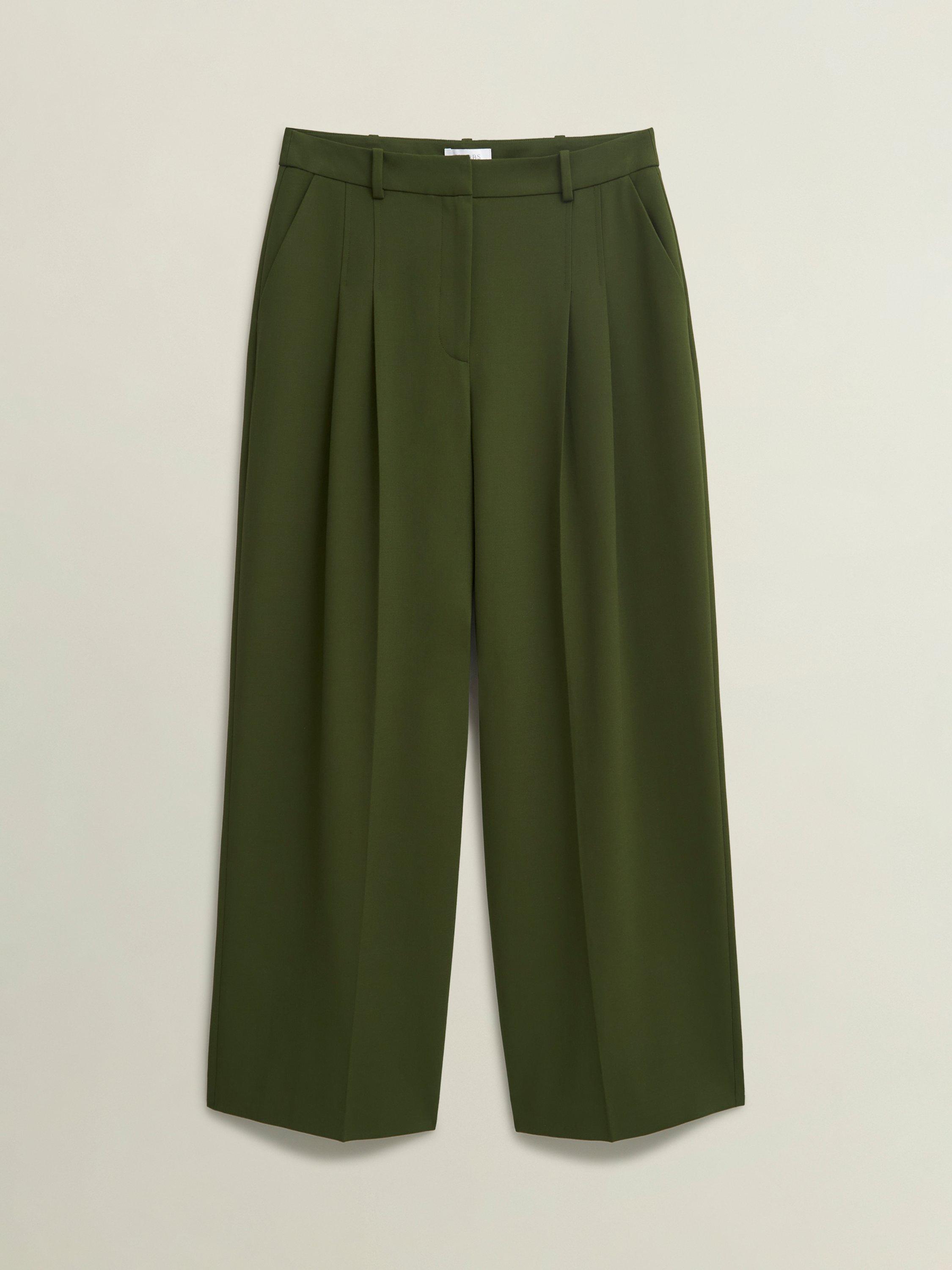 Product image 4 of 6, which shows Hobbs Alya Wide Leg Trousers, Dark Fern Green, 10