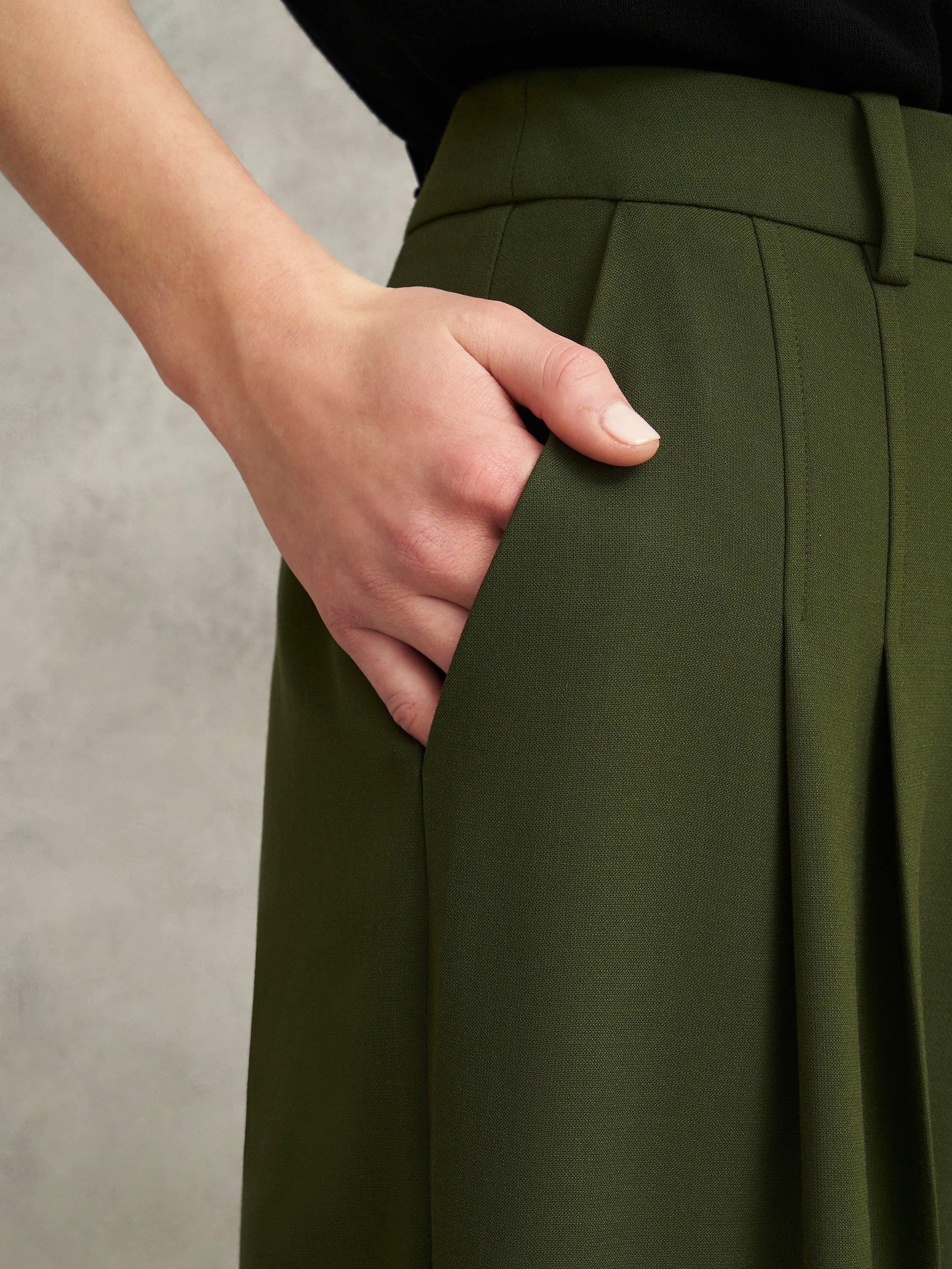 Product image 5 of 6, which shows Hobbs Alya Wide Leg Trousers, Dark Fern Green, 10