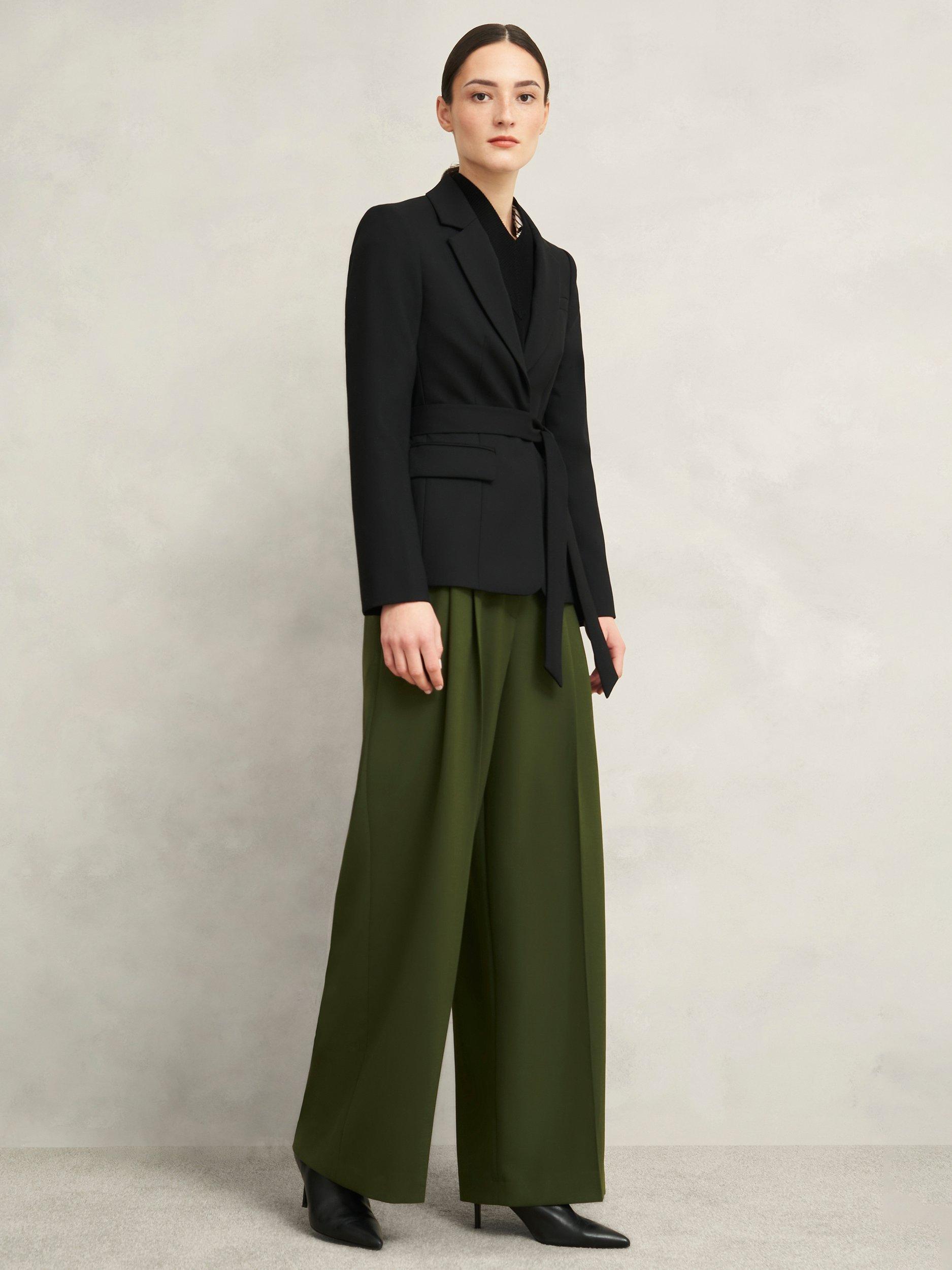Product image 6 of 6, which shows Hobbs Alya Wide Leg Trousers, Dark Fern Green, 10