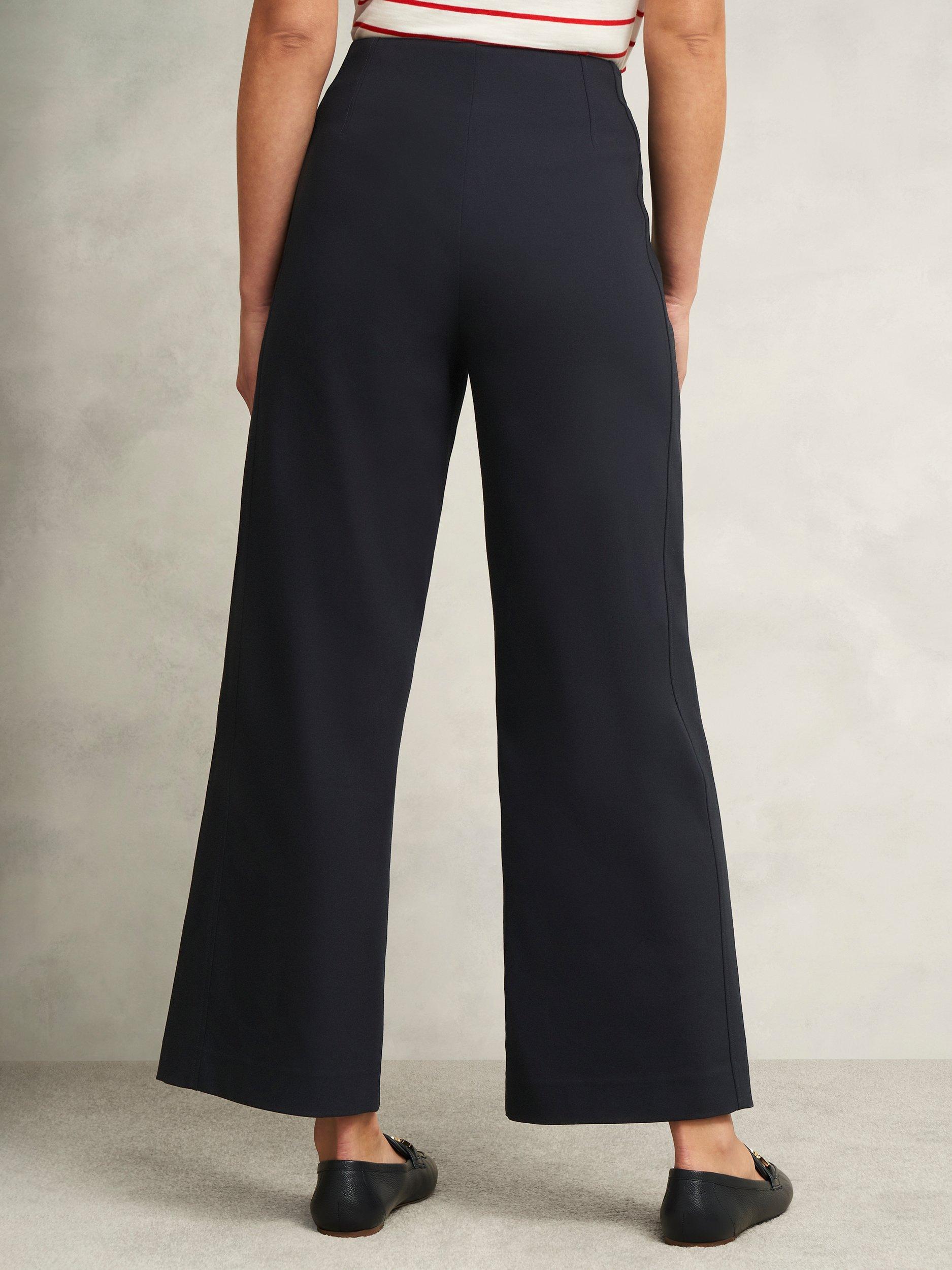 Product image 2 of 5, which shows Hobbs Petite Kimmi Cropped Wide Leg Trousers, Navy, 12