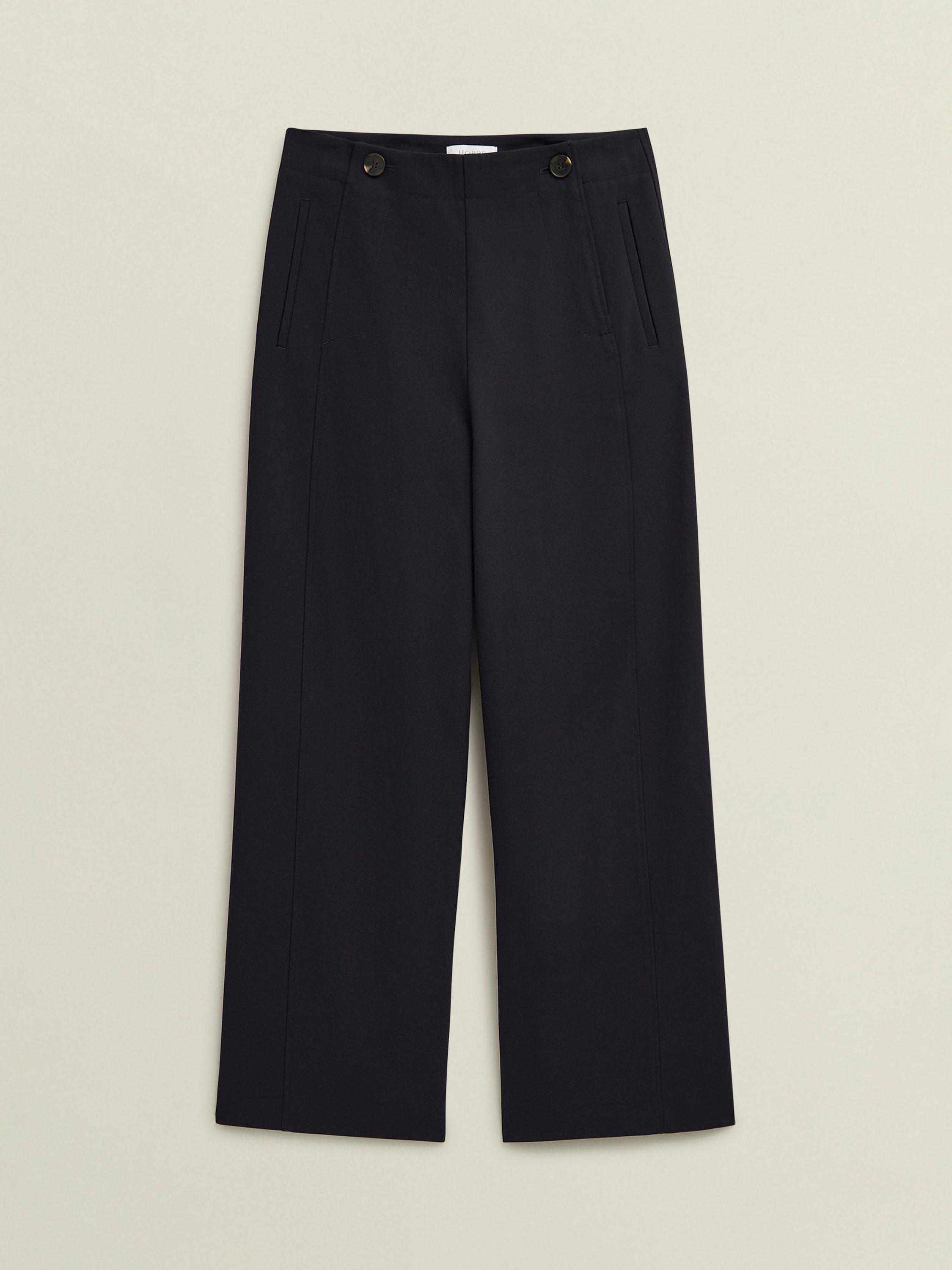 Product image 4 of 5, which shows Hobbs Petite Kimmi Cropped Wide Leg Trousers, Navy, 12
