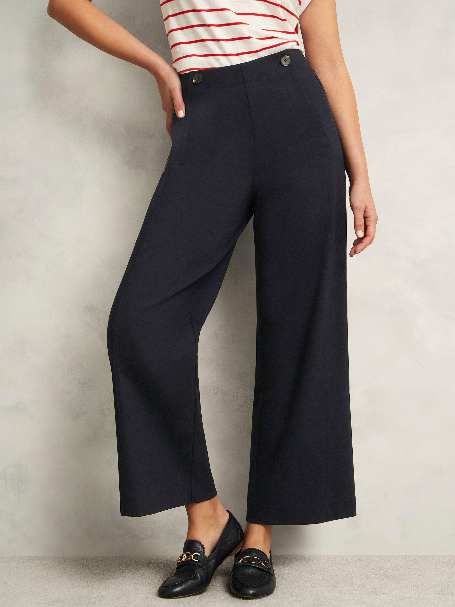 Product image 5 of 5, which shows Hobbs Petite Kimmi Cropped Wide Leg Trousers, Navy, 12