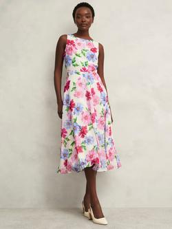 Hobbs Petite Carly Floral Midi Dress, Ivory Multi, Ivory Multi