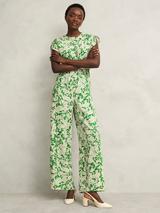 Hobbs Petite Cressida Floral Wide Leg Jumpsuit, Cream Green
