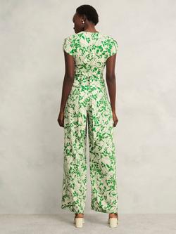 Hobbs Petite Cressida Floral Wide Leg Jumpsuit, Cream Green - view 2, Cream Green