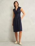 Hobbs Petite Kayleigh Linen A-Line Knee Length Dress, Navy