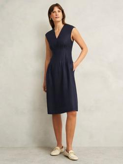 Hobbs Petite Kayleigh Linen A-Line Knee Length Dress, Navy, Navy