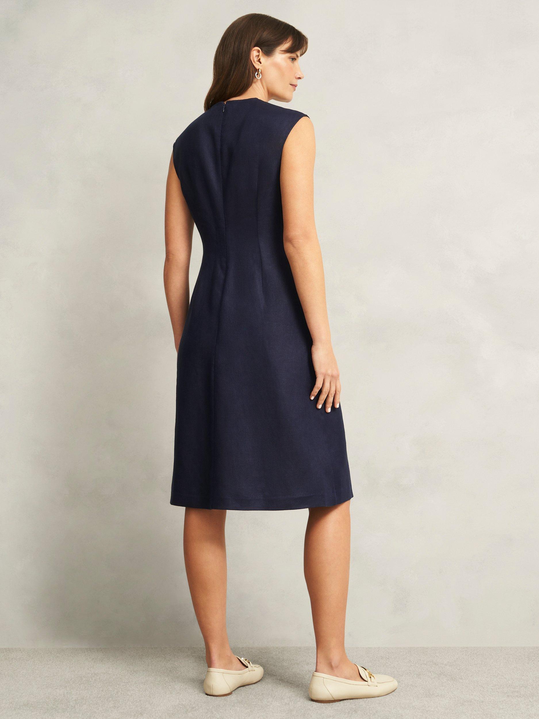 Product image 2 of 6, which shows Hobbs Petite Kayleigh Linen A-Line Knee Length Dress, Navy, 10