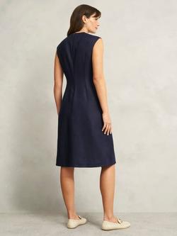 Hobbs Petite Kayleigh Linen A-Line Knee Length Dress, Navy - view 2, Navy