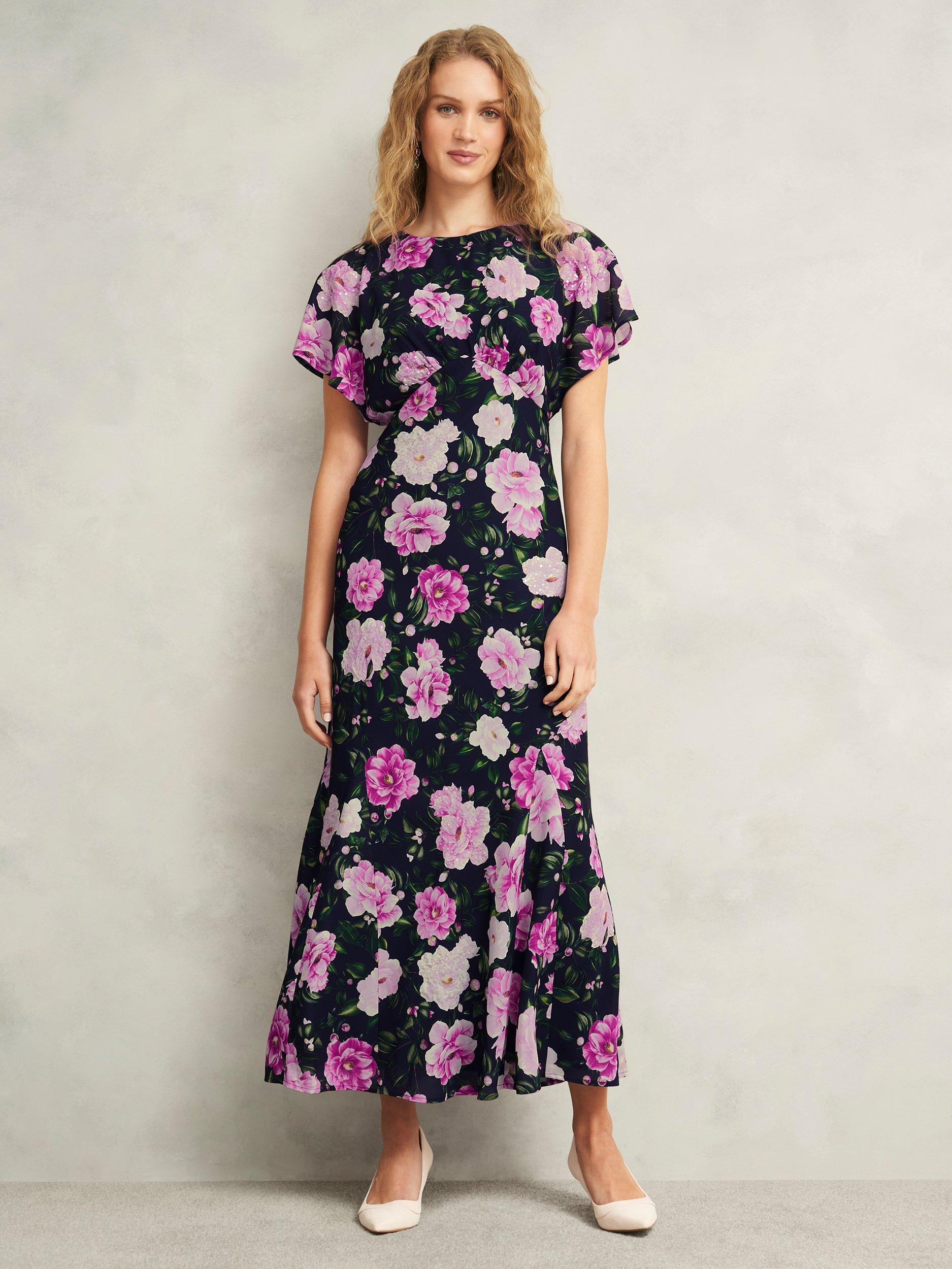 Product image 1 of 6, which shows Hobbs Petite Lalena Floral A-Line Maxi Dress, Midnight Multi, 6