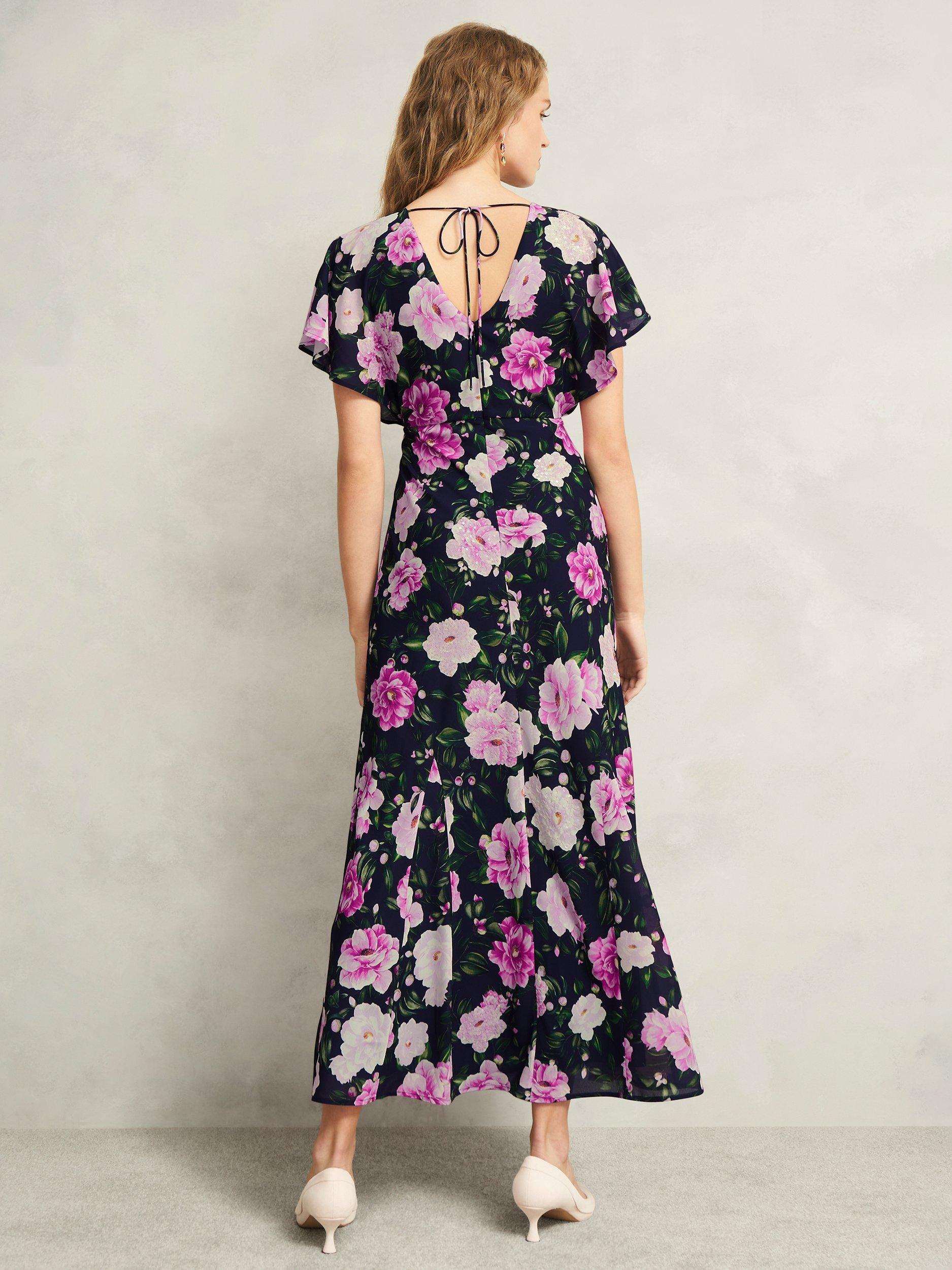 Product image 2 of 6, which shows Hobbs Petite Lalena Floral A-Line Maxi Dress, Midnight Multi, 6