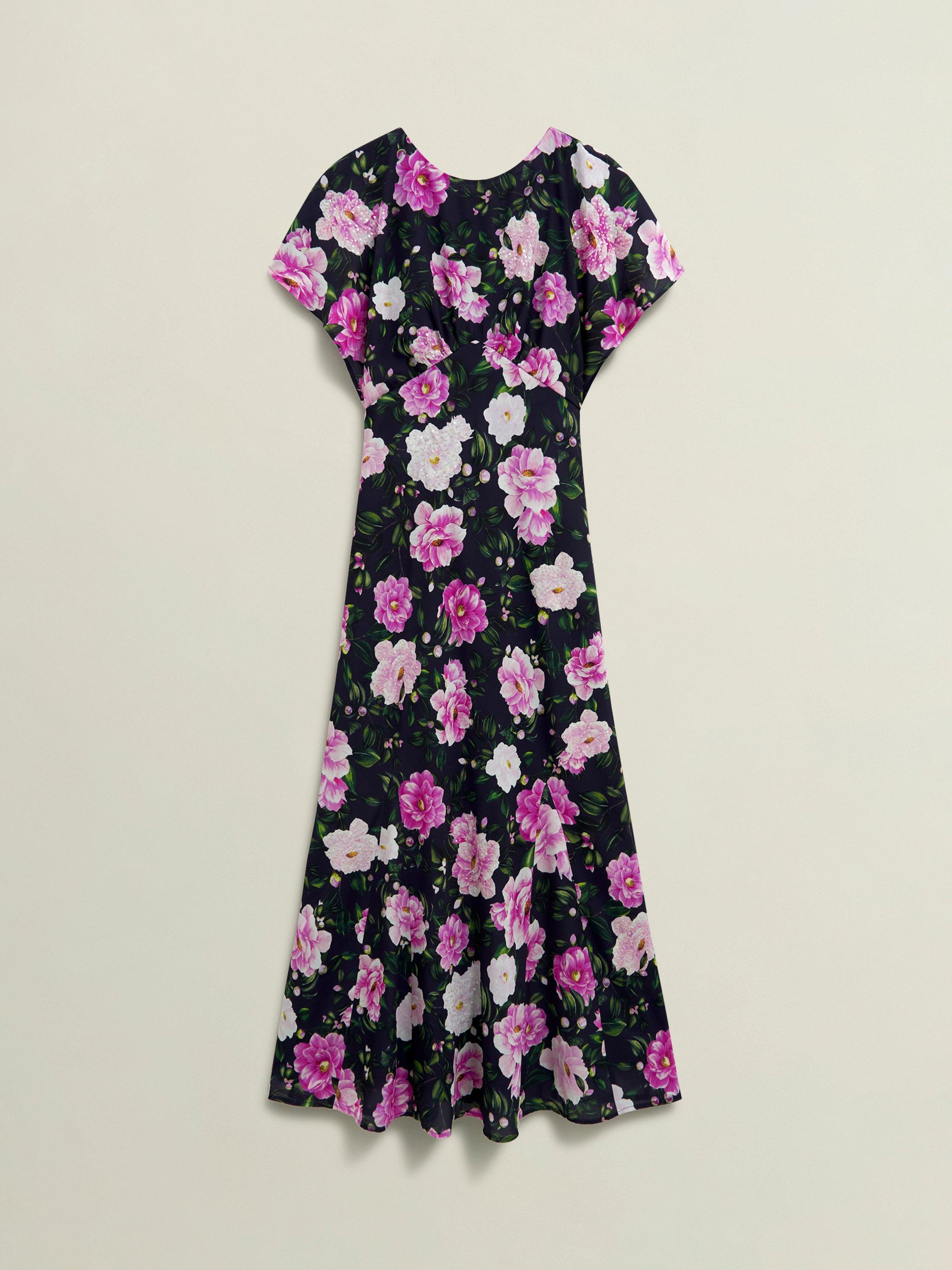 Product image 4 of 6, which shows Hobbs Petite Lalena Floral A-Line Maxi Dress, Midnight Multi, 6