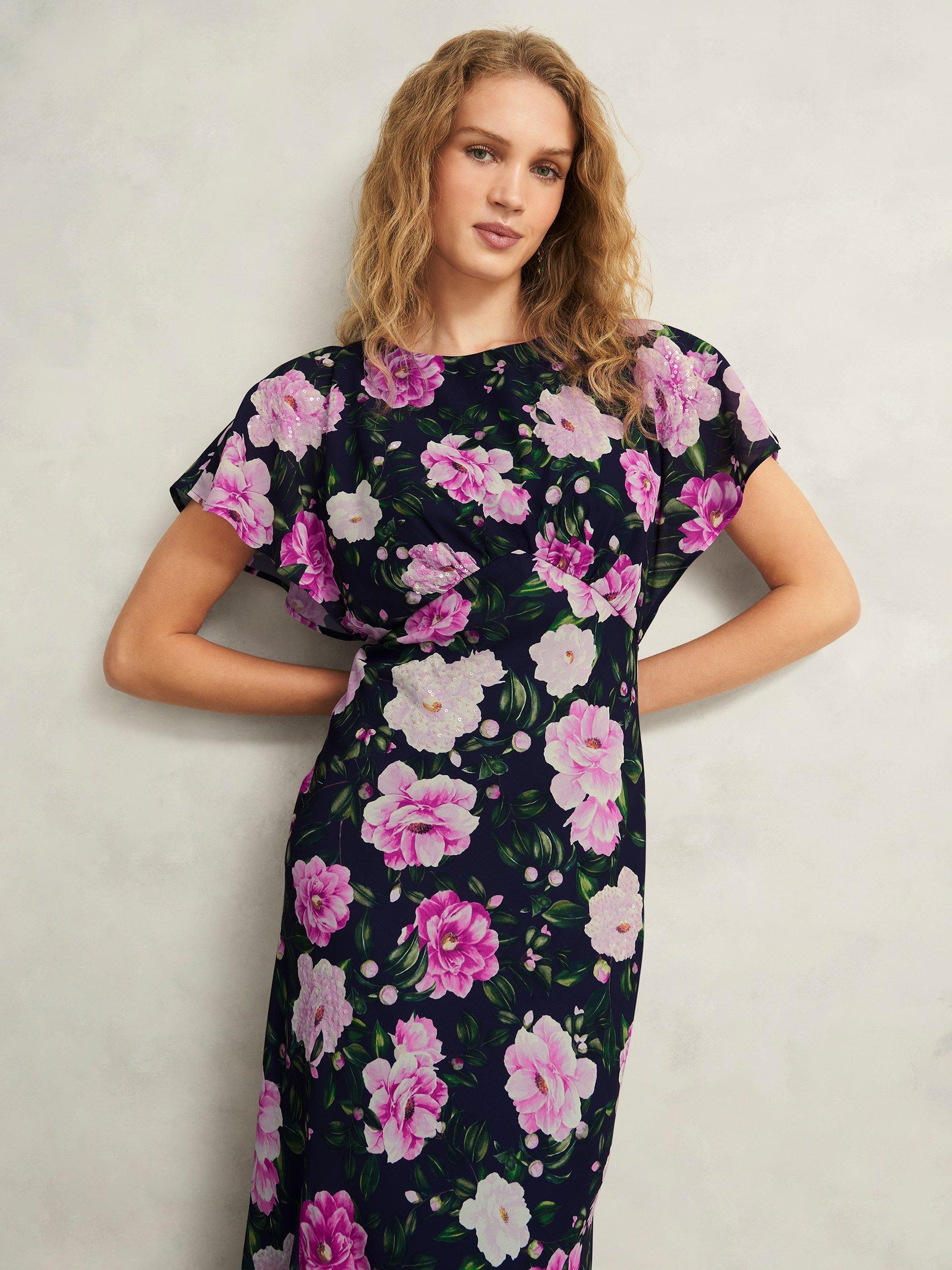 Product image 5 of 6, which shows Hobbs Petite Lalena Floral A-Line Maxi Dress, Midnight Multi, 6