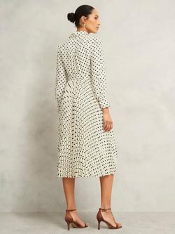 Hobbs Petite Larina Polka Dot Pleated Knee Length Shirt Dress, Ivory Navy - view 2, Ivory Navy