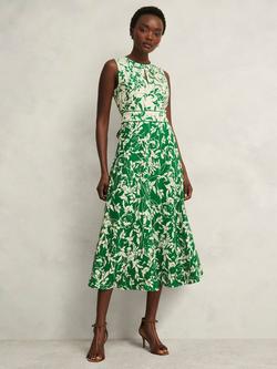 Hobbs Petite Maddie Floral A-Line Dress, Green Cream, Green Cream