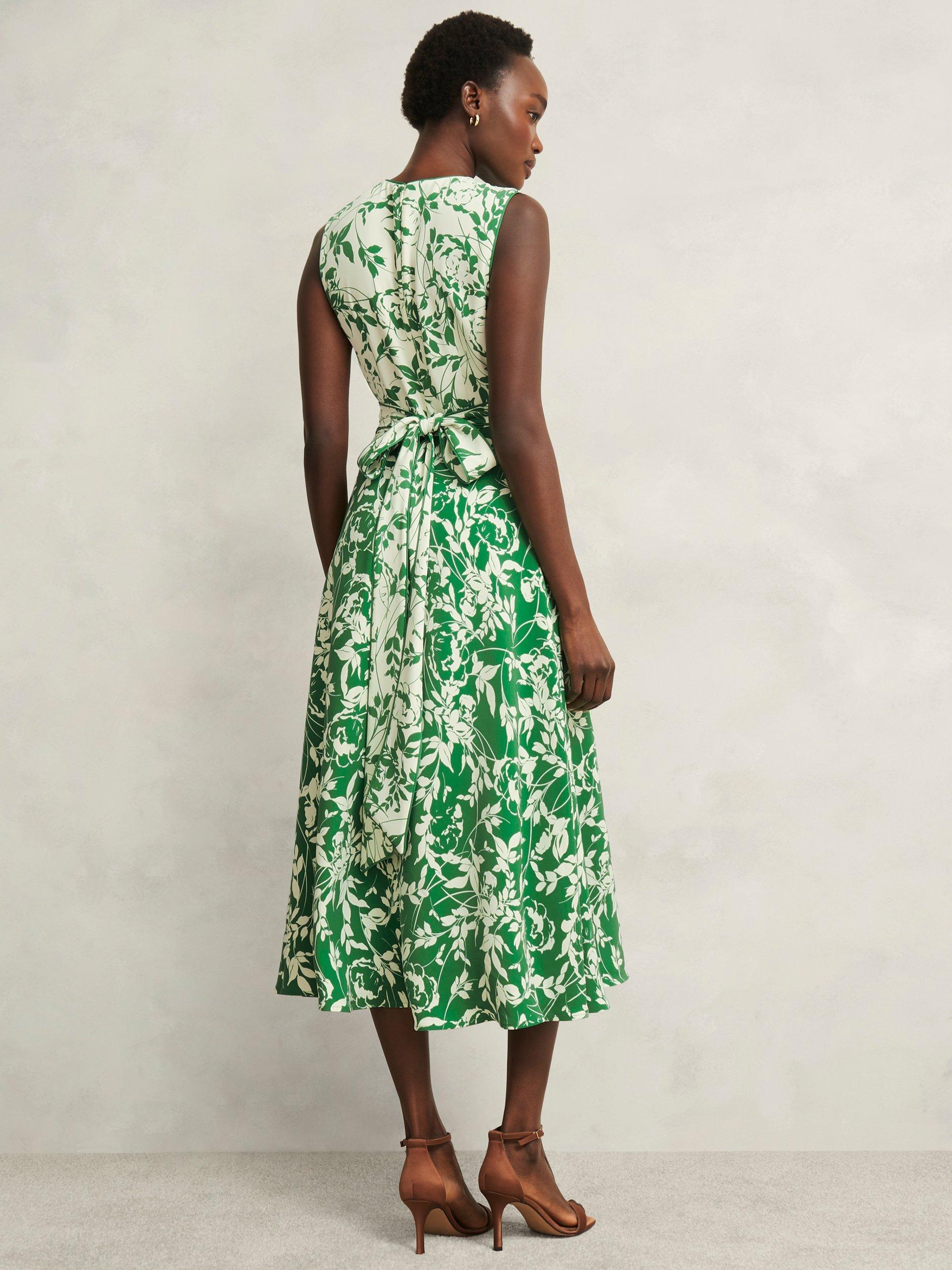 Product image 2 of 6, which shows Hobbs Petite Maddie Floral A-Line Dress, Green Cream, 10
