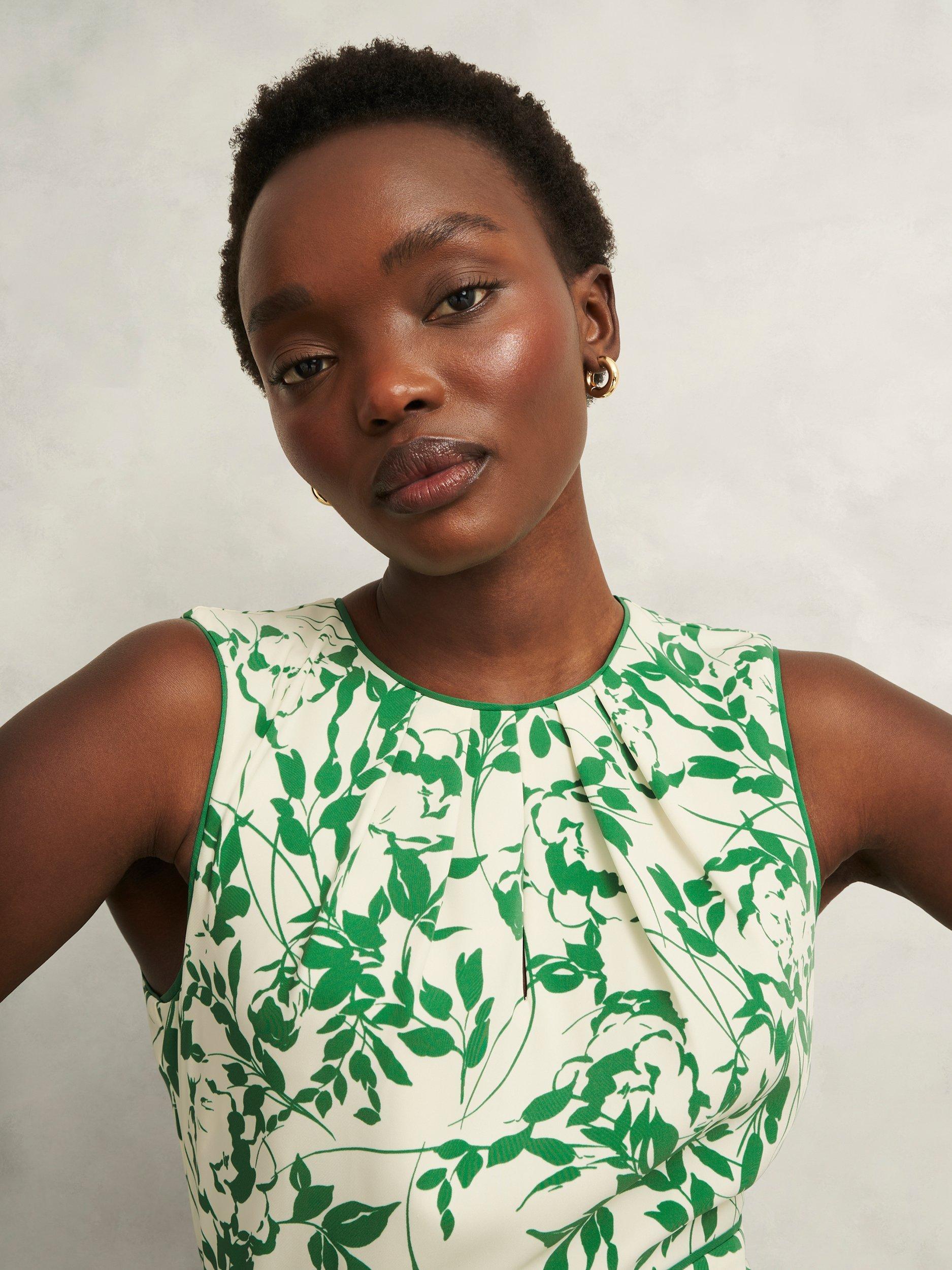 Product image 3 of 6, which shows Hobbs Petite Maddie Floral A-Line Dress, Green Cream, 10