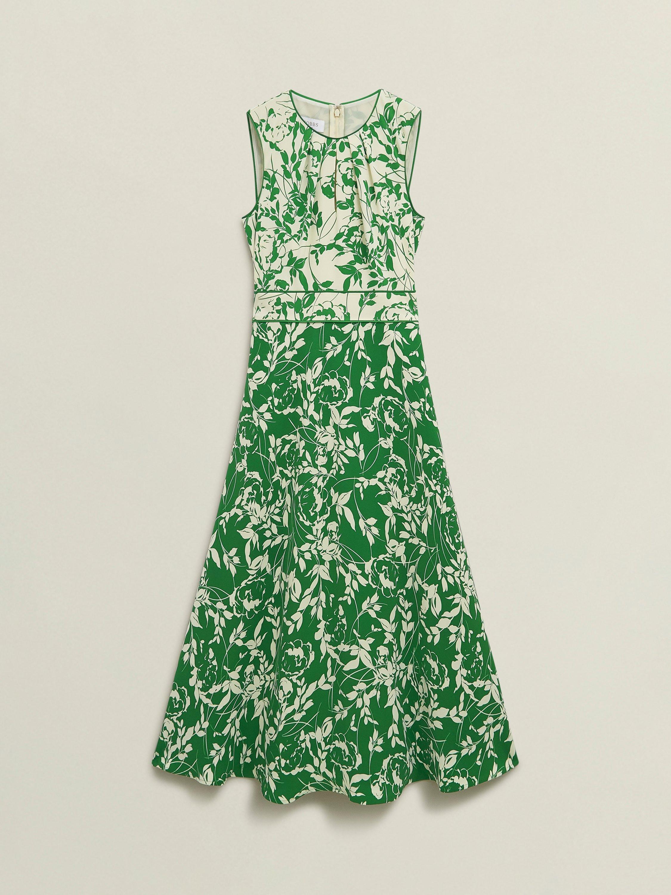 Product image 4 of 6, which shows Hobbs Petite Maddie Floral A-Line Dress, Green Cream, 10